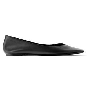 ZARA Square Toe Leather Ballet Flats